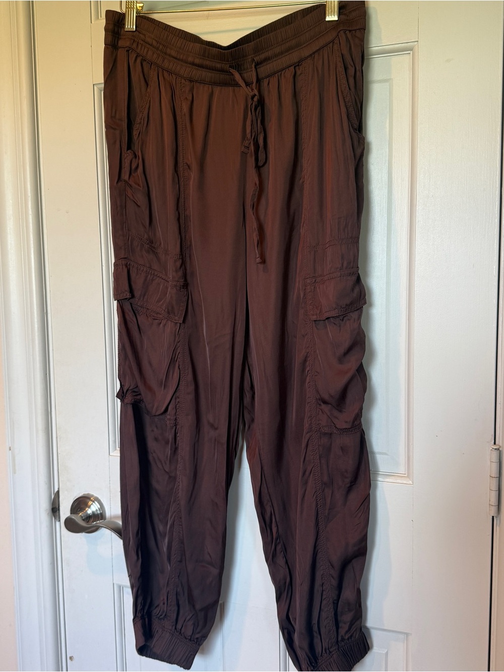 aerie Dark Brown Satin Cargo Jogger Pants
